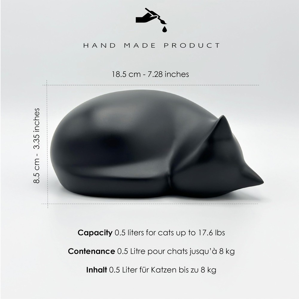 Sleeping cat Funeral urn, Black