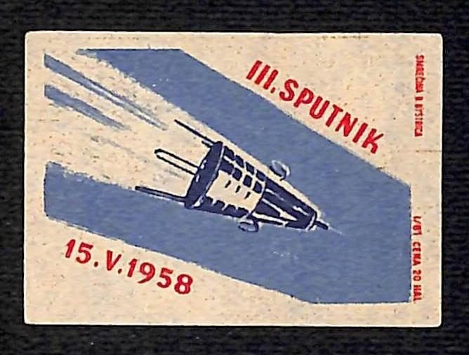 Vintage Matchbox Label Sputnik USSR Soviet Space Program c1958
