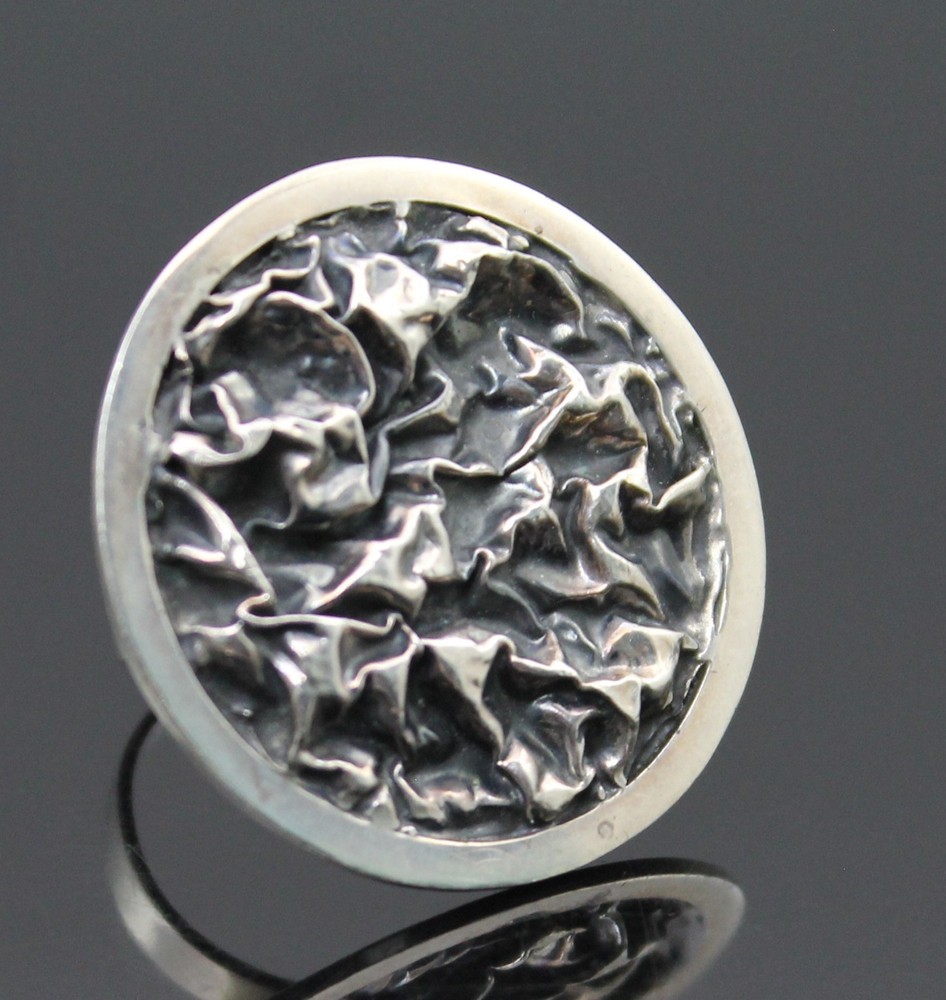 IMPRESSIVE VINTAGE TEXTURED MODERNIST ADJUSTABLE STERLING SILVER RING SIZE 7.5