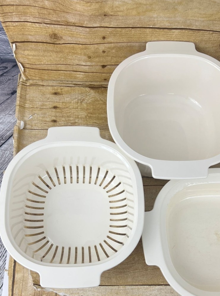 Rubbermaid Microwave Cookware 8 Piece Set Tan Space Saving Stackable Vintage