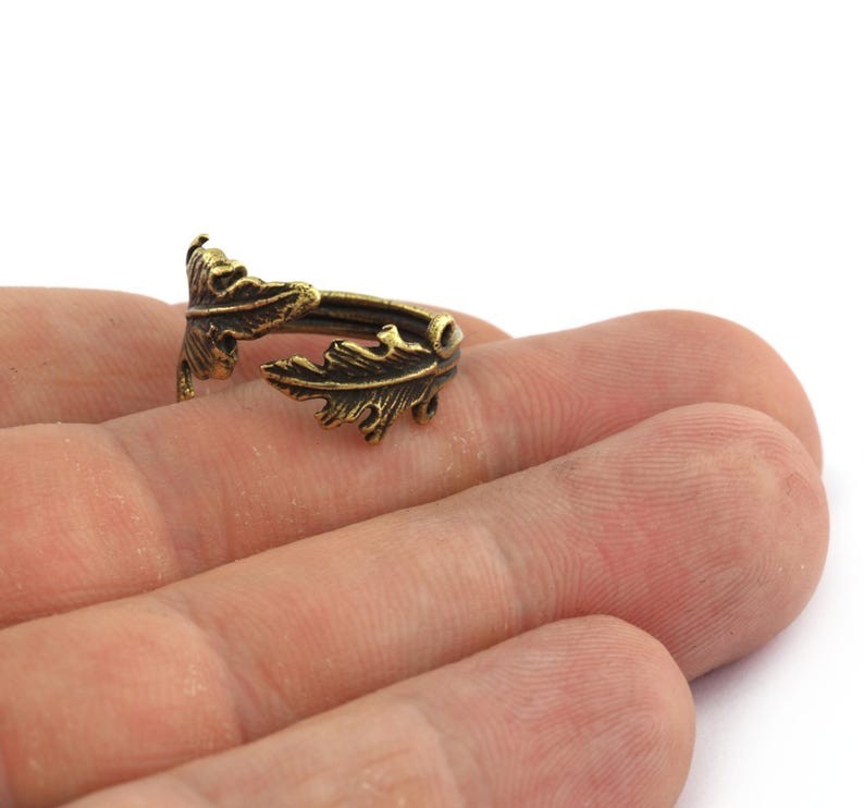 Minimalist Leaf Ring Adjustable Ring Antique Bronze Plated Brass  7US size 2639