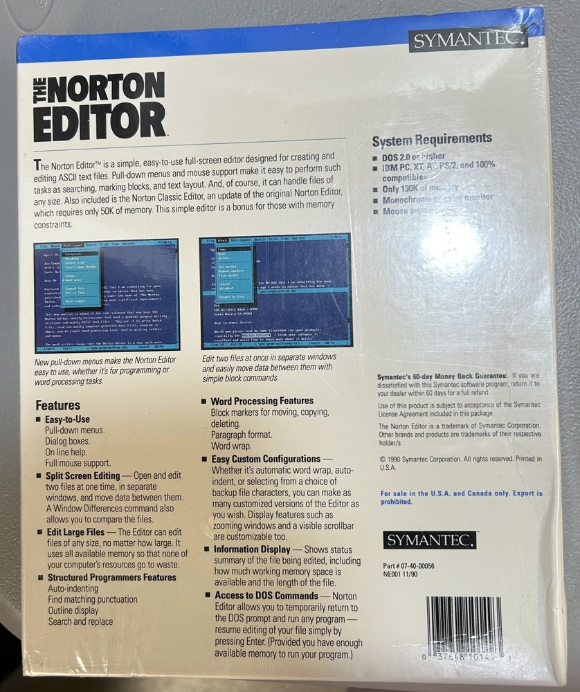 Vintage Peter Norton Editor Software NIB