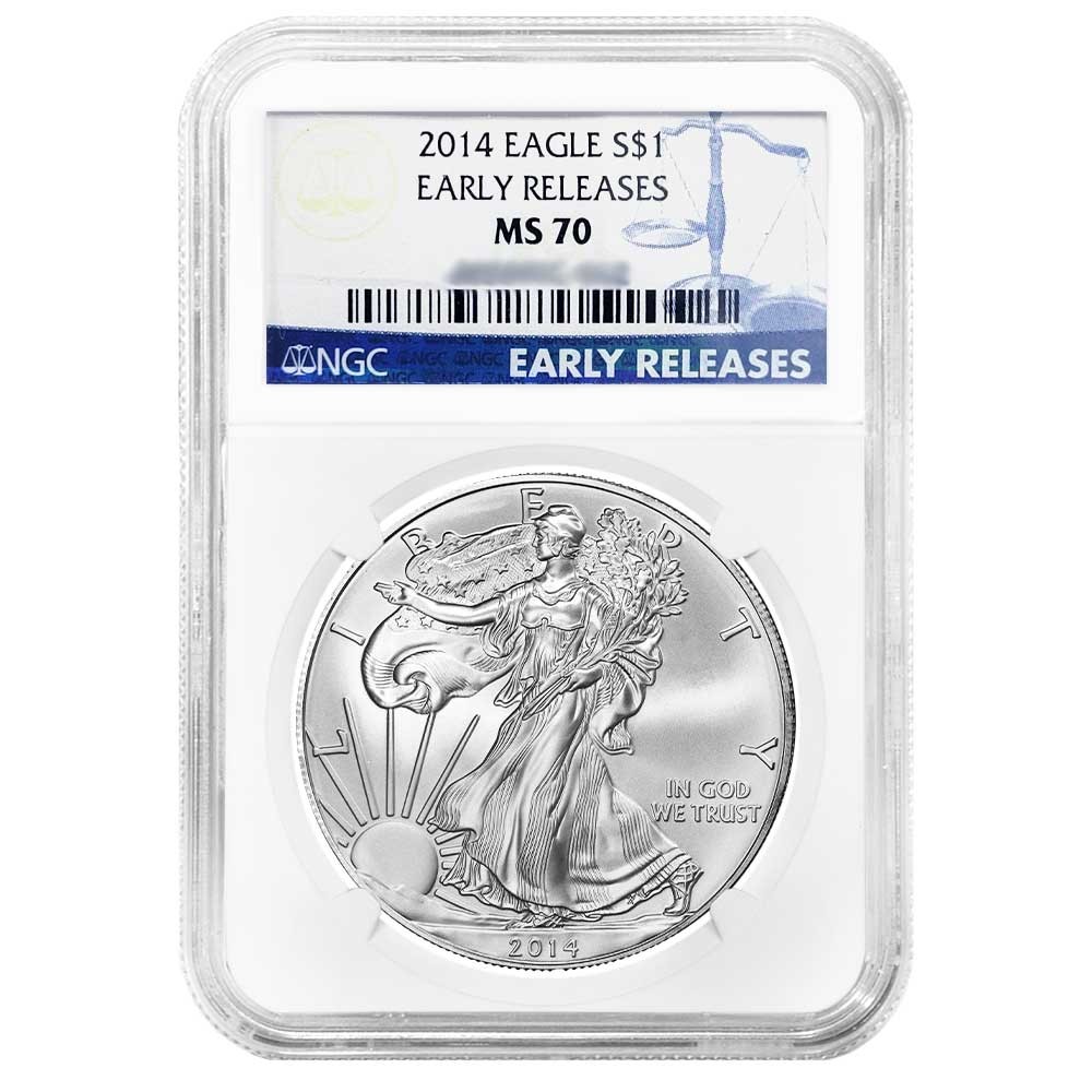 2014 $1 American Silver Eagle NGC MS70 ER Blue Label