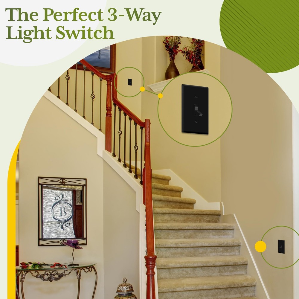 TG 3-Way Toggle Light Switch with Wall Plate, 15 Amp Electrical Wall Switch, ...