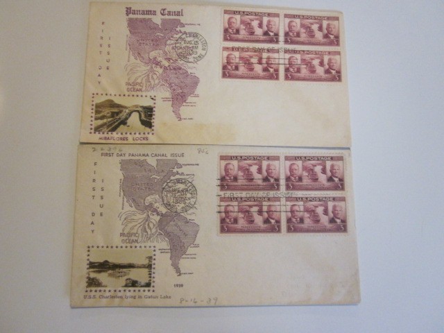 2 DIFF US COVER PANAMA CANAL FDC SCOTT 856 CROSBY MAP CACHETS W/DIFF PICTURES