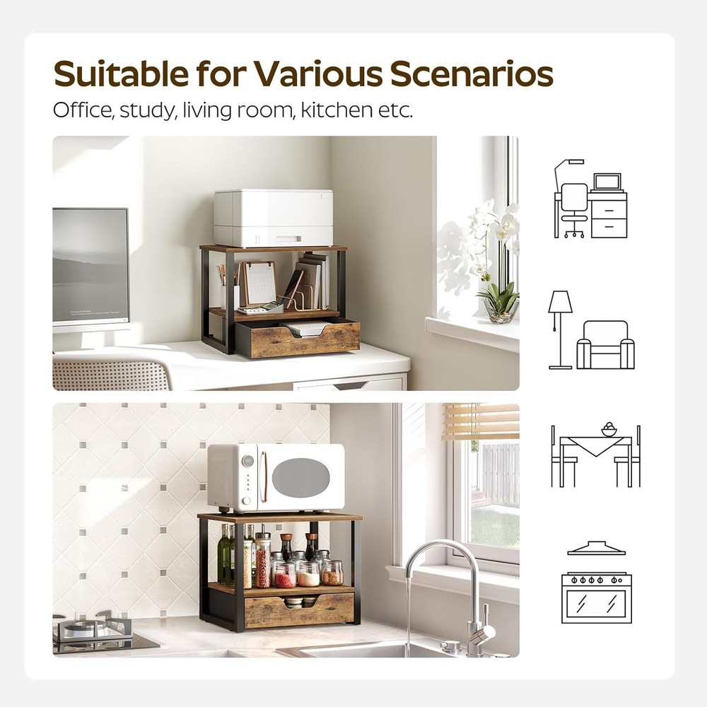 Desktop Printer Stand 2-Tier Printer Table W/ Non-Woven Drawer Multi-Purpose