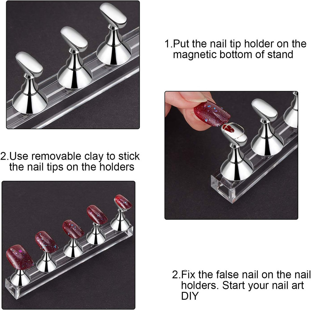 Magnetic Nail Stand Set for Acrylic Display and Practice - Silver