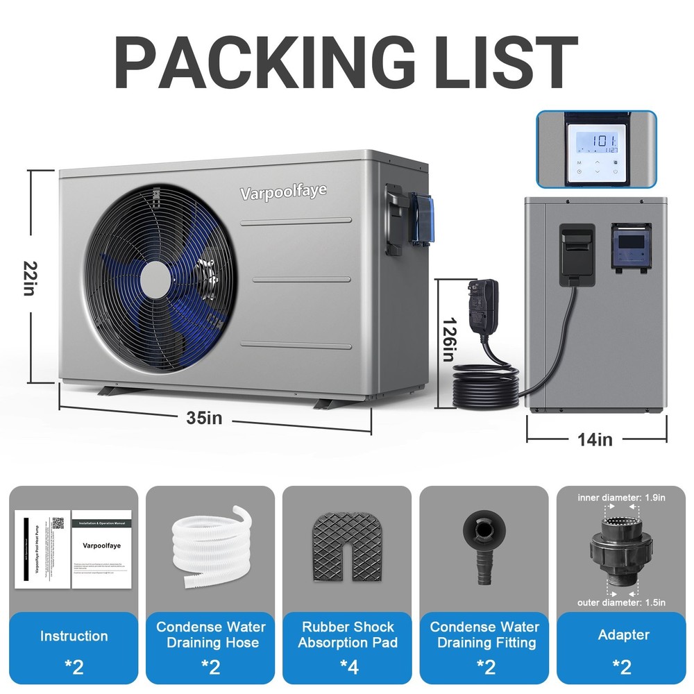 30000 BTU Above Ground Swimming Pool Heater/Cooler Electric for Inground Pools