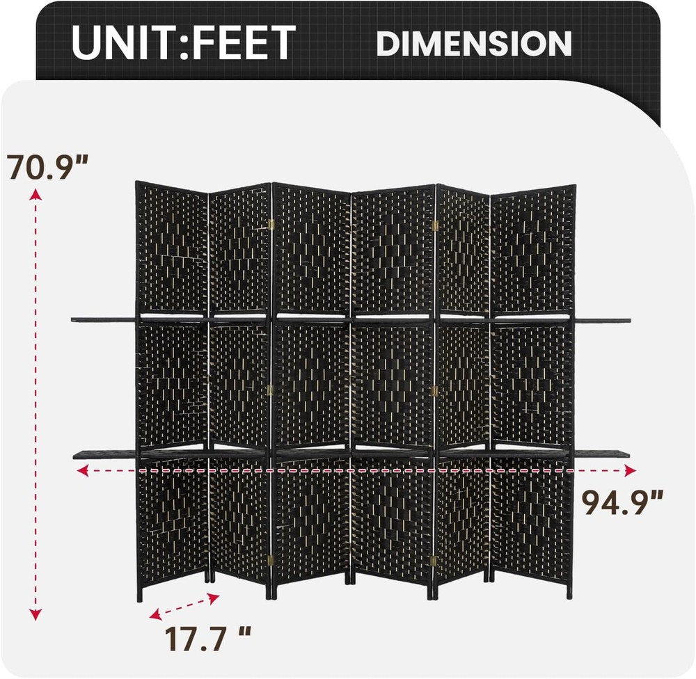Room Divider 6 Panel Room Screen Divider Wooden Screen Folding Partition Screen