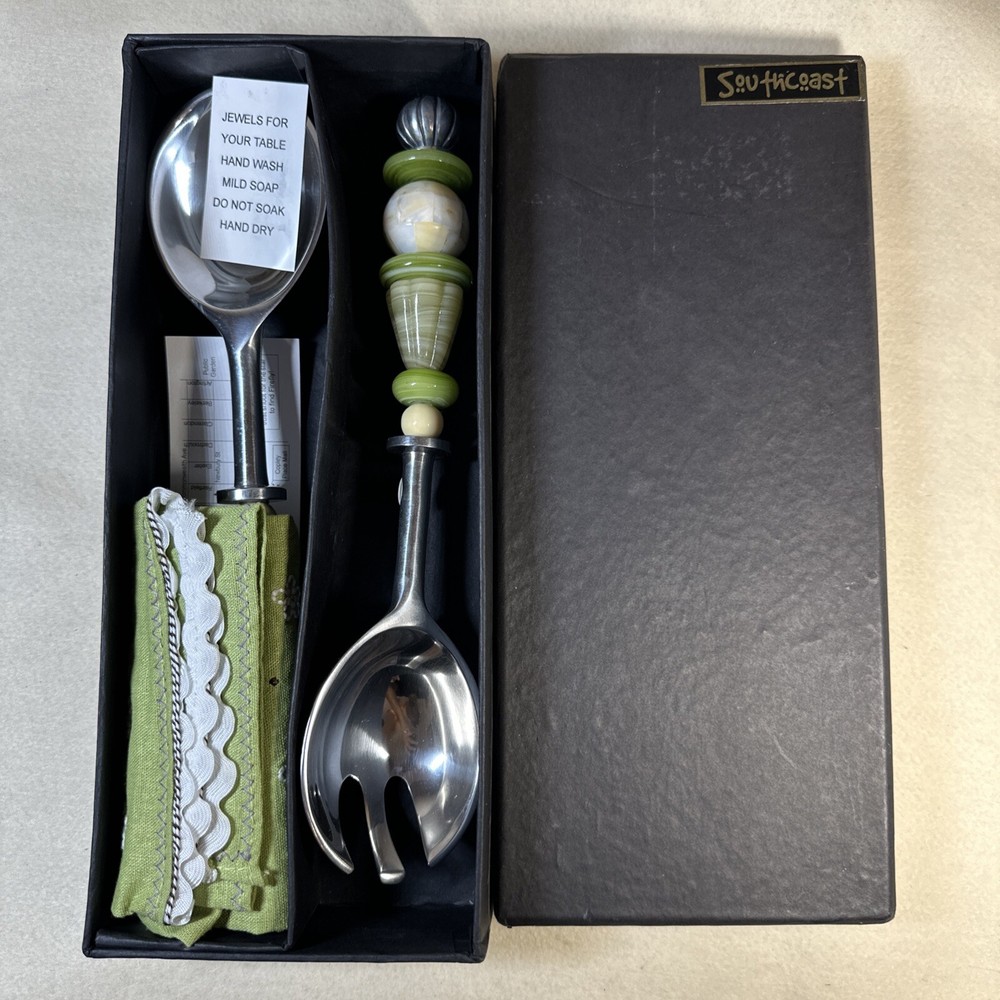 Salad Serving Set South Coast 2 Piece Stainless Spoon And Fork Green Olive Set