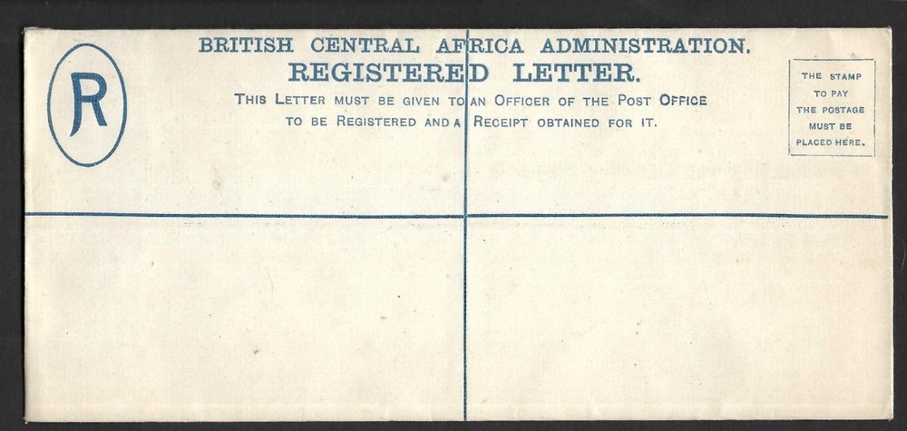 RHODESIA, BSAC REGISTERED LETTER, UNUSED