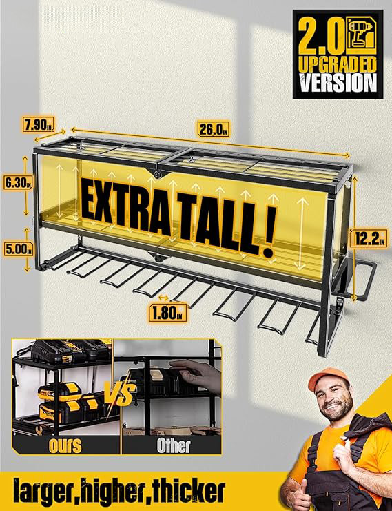 26" Power Tool Organizer Heavy Duty Drill 3-Layer Holder Wall Mount Storage Rack