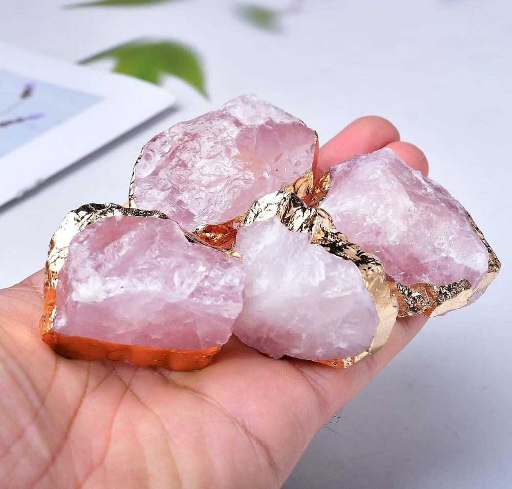 Rose Quartz Drawer Cabinet Knobs Pink Crystal Stone Knobs Handles Gold Plated...