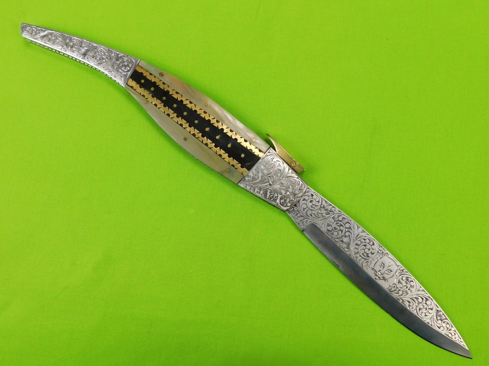 US Custom Made Huge Navaja Engraved Folding Knife