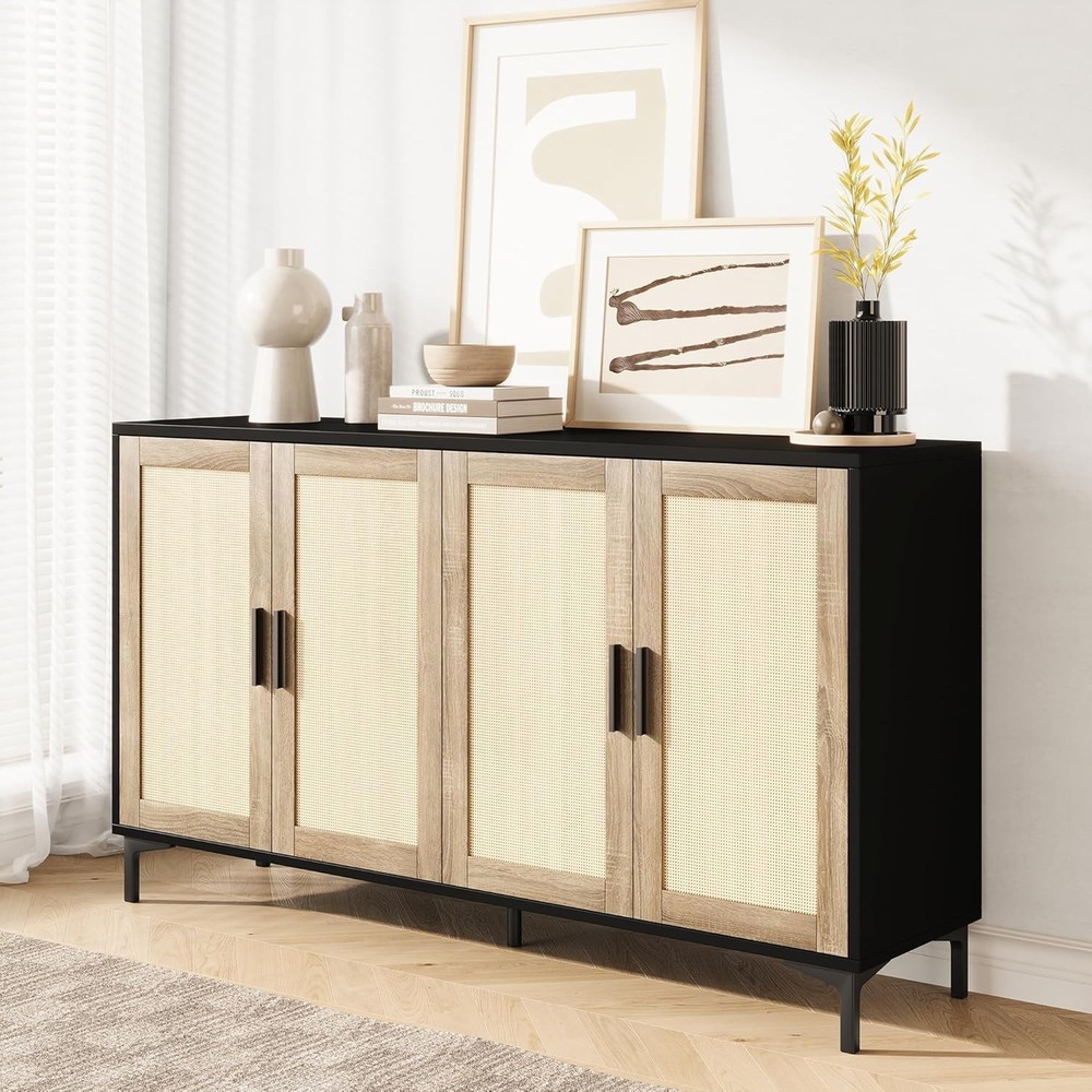 Storage Sideboard Buffet Cabinet Rattan Kitchen Buffet Cabinet Accent Organizer