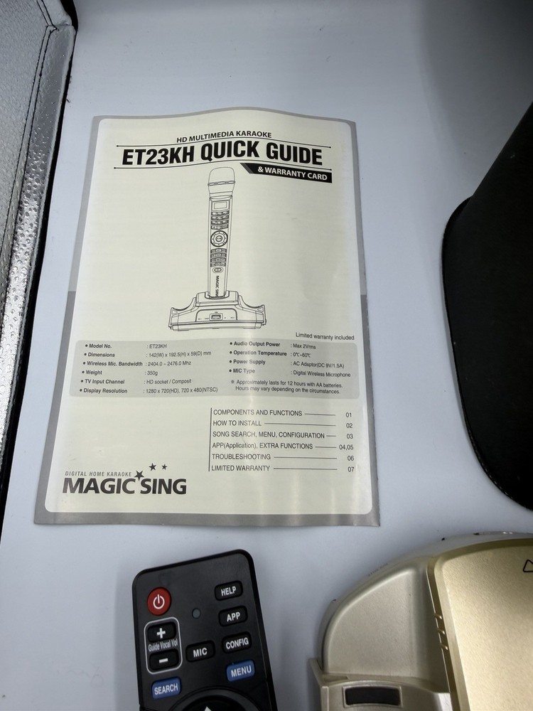 Magic Sing ET23KH Karaoke System w/ 2 Wireless Mics Tested Missing Power Cord
