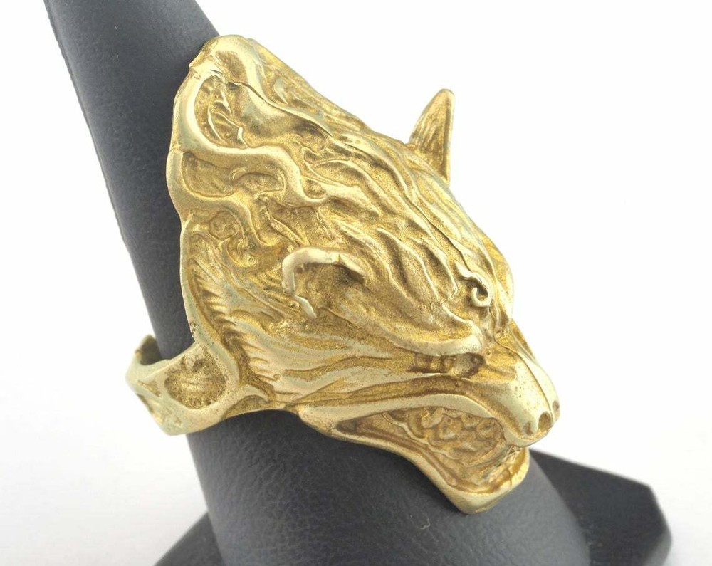 Wolf Beast Adjustable Ring Raw Brass (18mm 7.5US inner size -Adjustable ) OZ2932