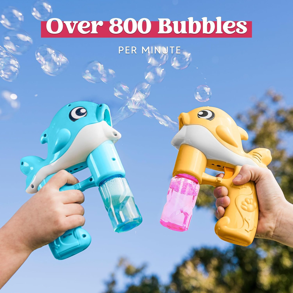 2 Bubble Guns, Whale Bubble Maker LED Automatic with 4 Refill Solutions for Kids