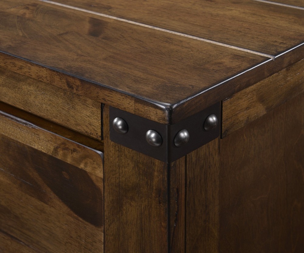 3pc Rustic Style Bedroom Set Brown King Panel Bed Chest Nightstand Solid Wood