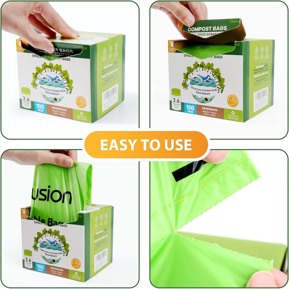 GreFusion Compostable Bags for Kitchen Compost Bin, 1.2 Gallon, 125 Count