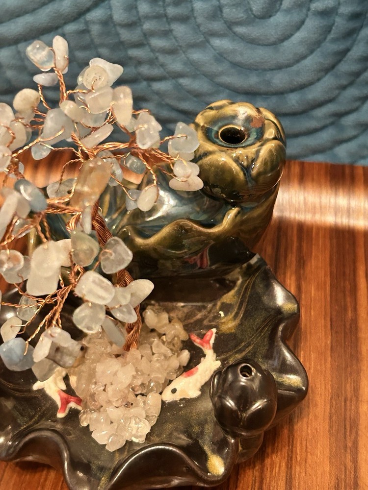 Ceramic Incense Burner - Cascading Effect - Koi Fish, Blue Crystal Tree