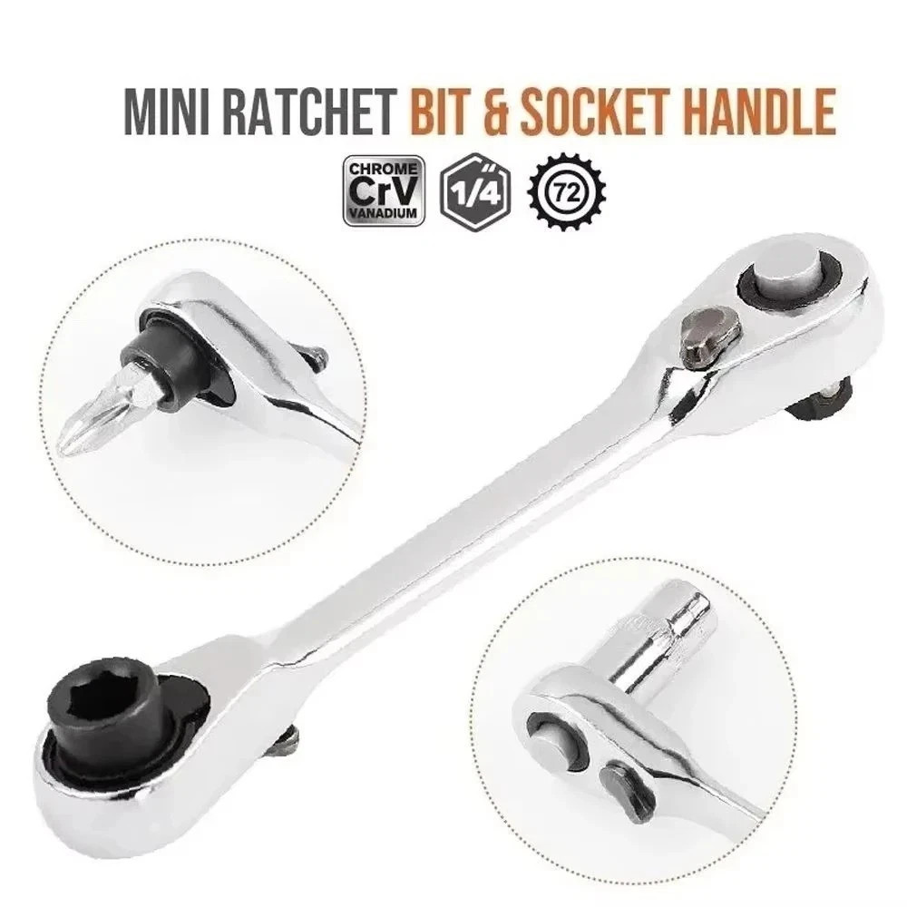 1/4" Mini Double-Ended Quick Socket Ratchet Wrench Rod Screwdriver Bit Tools *