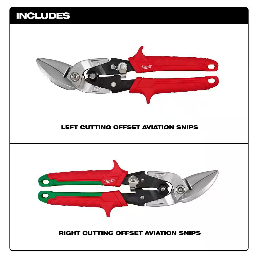 MILWAUKEE Left and Right Offset Aviation Snips (2-Pack)