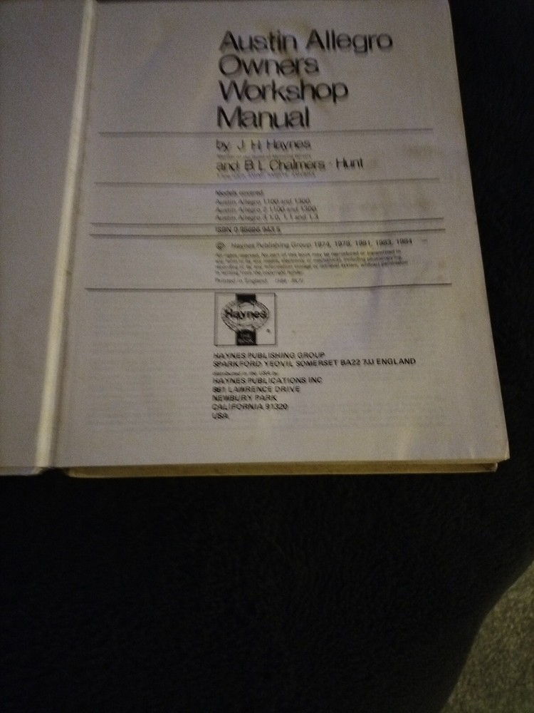 Haynes Workshop Manual For Austin Allegro.