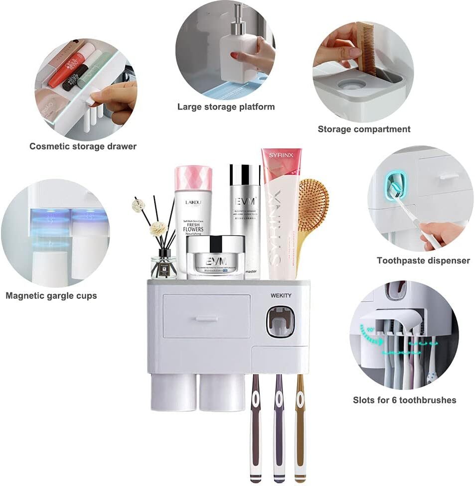 Wekity Multifunctional Wall-Mounted Toothbrush Holder, Automatic Toothpaste