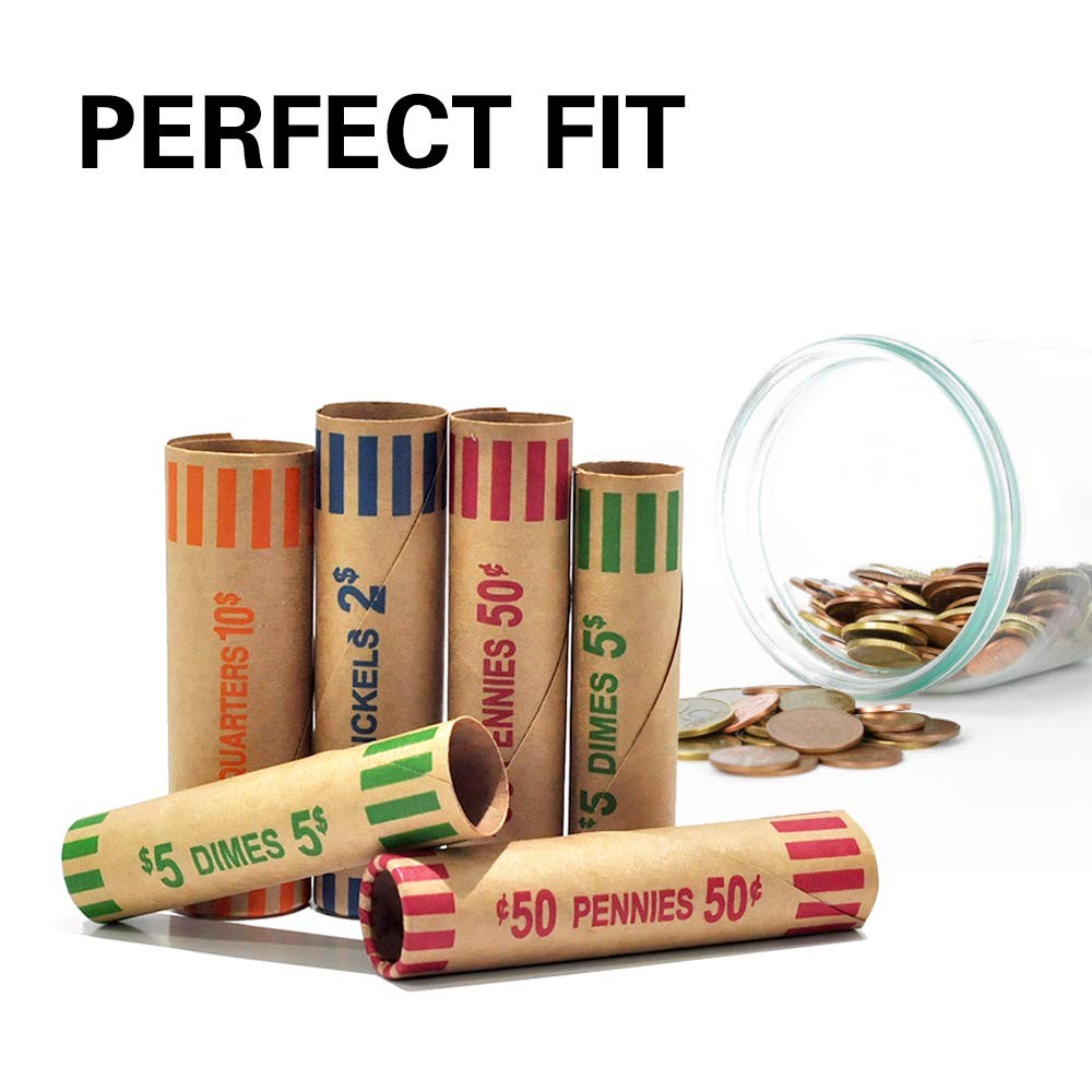 100pcs Assorted Heavy Duty Preformed Coin Wrappers Rolls - 100-Assorted