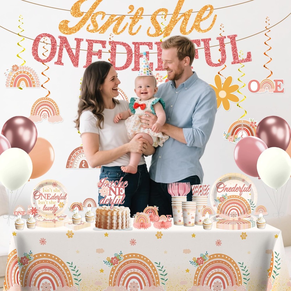 193pcs Isnt She Onederful Birthday Decorations Tableware Complete Party Set, ...