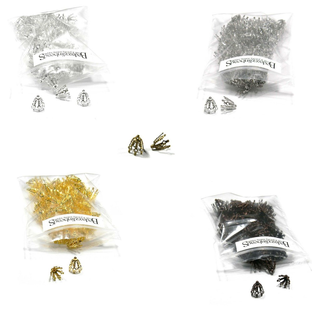 100 Big 12mm Plated Brass Bell Bead End Cap Charm Settings w/ Loop Ring & 7 Legs