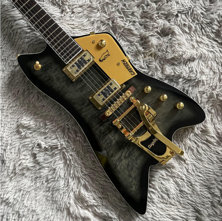 Custom Thunderbird Black Quilted Maple HH Pickups Gold Hardware 6 strings New