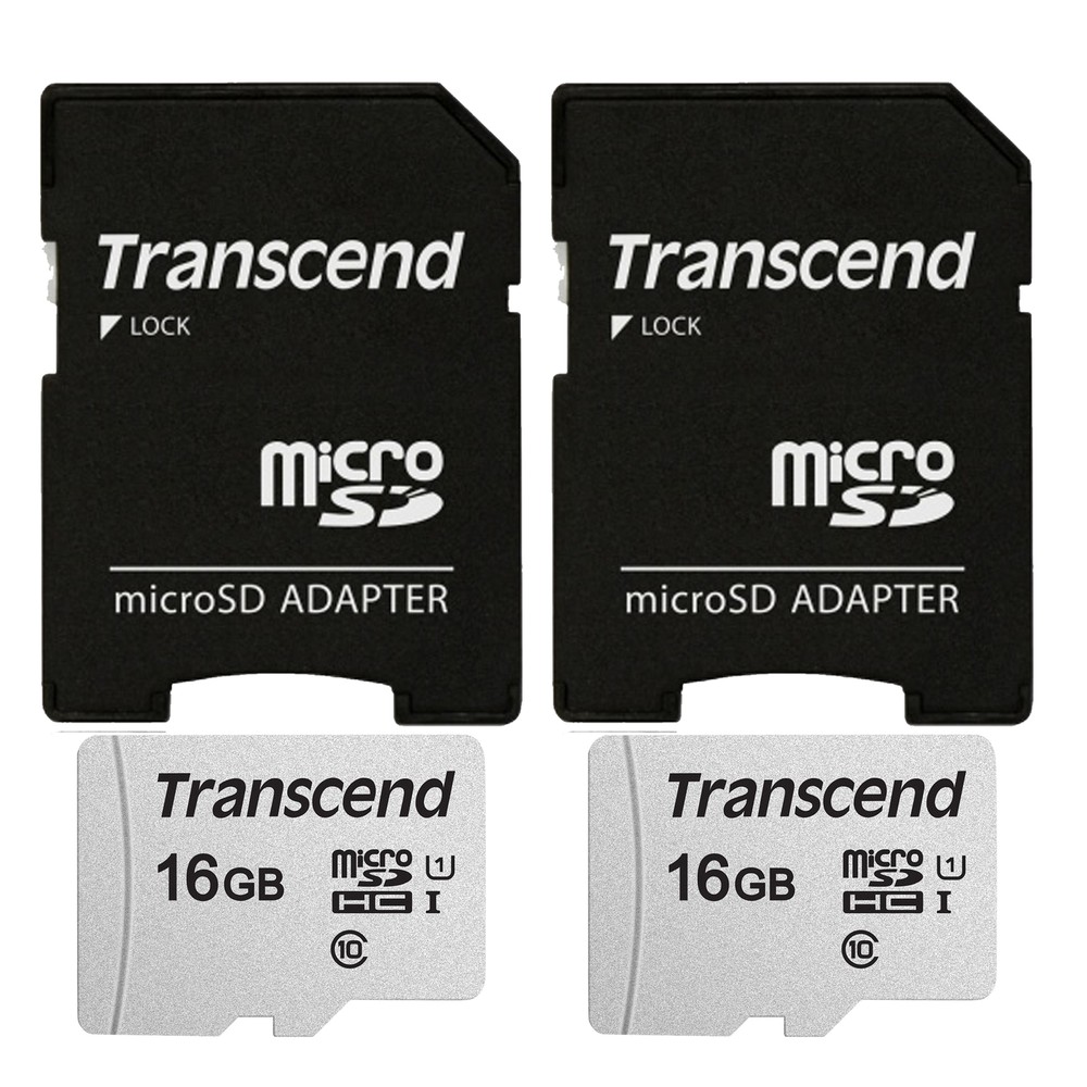 2 Units Transcend 16GB MicroSD Class 10 Micro SDHC Memory Card with SD Adapter