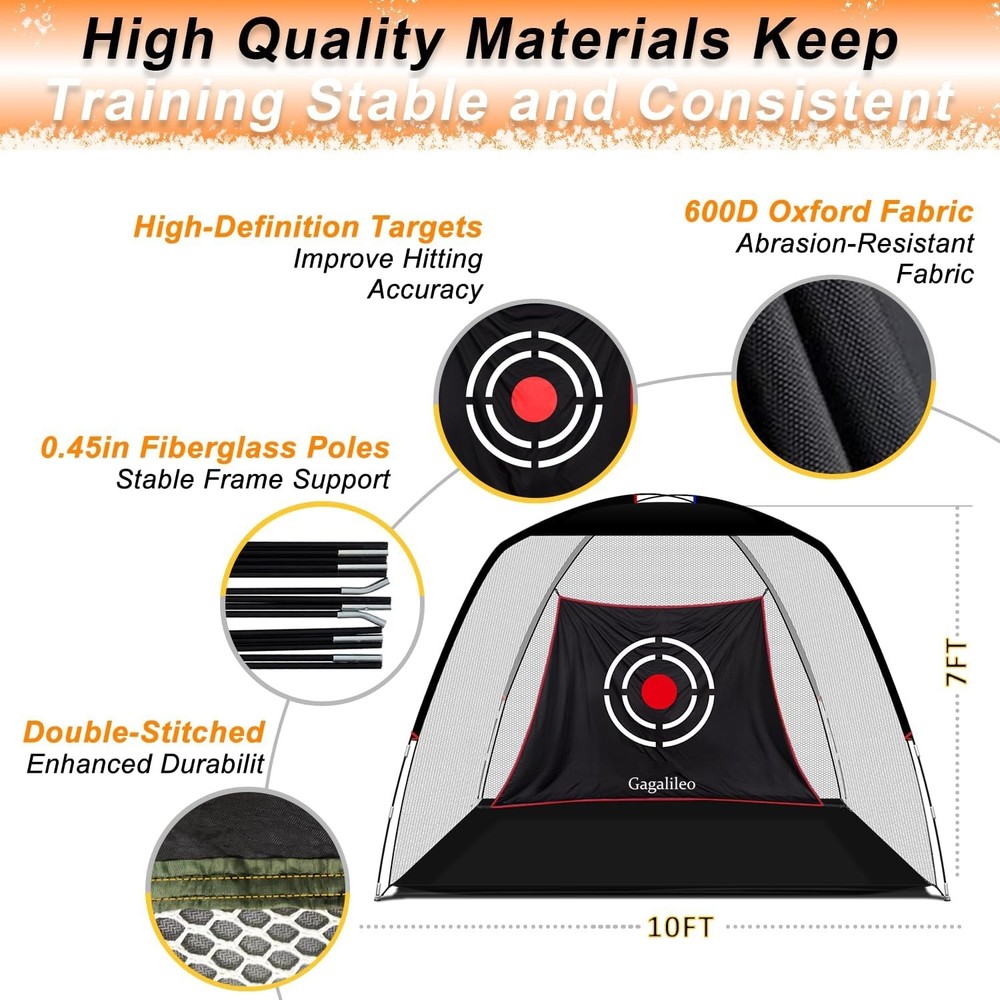 Professional 10x7FT Golf Driving Net - Ideal For Backyard Practice Sessions