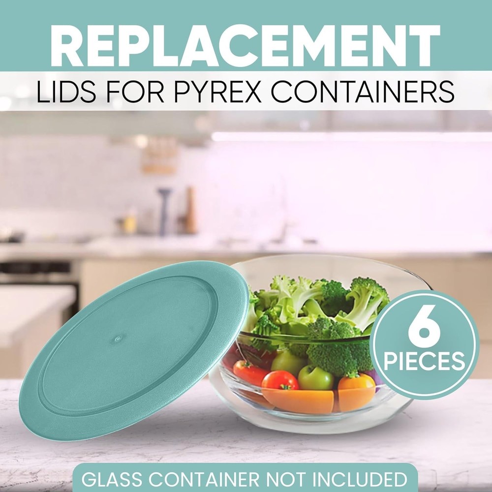 Replacement Lids for Pyrex Containers 2-Cup 4-Cup 7 Cup Round 6pcs Teal