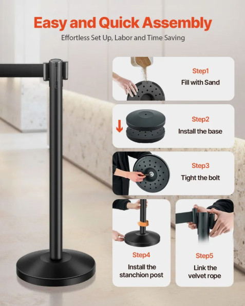 4Pieces Crowd Control Stanchions 10ft/3m Retractable Belt Crowd Barrier Posts