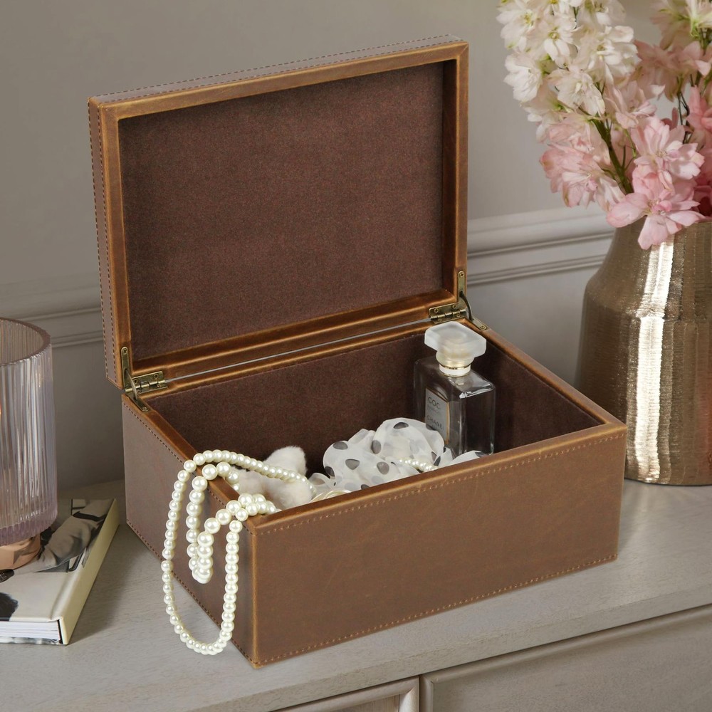 Faux Leather Decorative Box, Large Wooden Structure Keepsake Box Accessory Or...