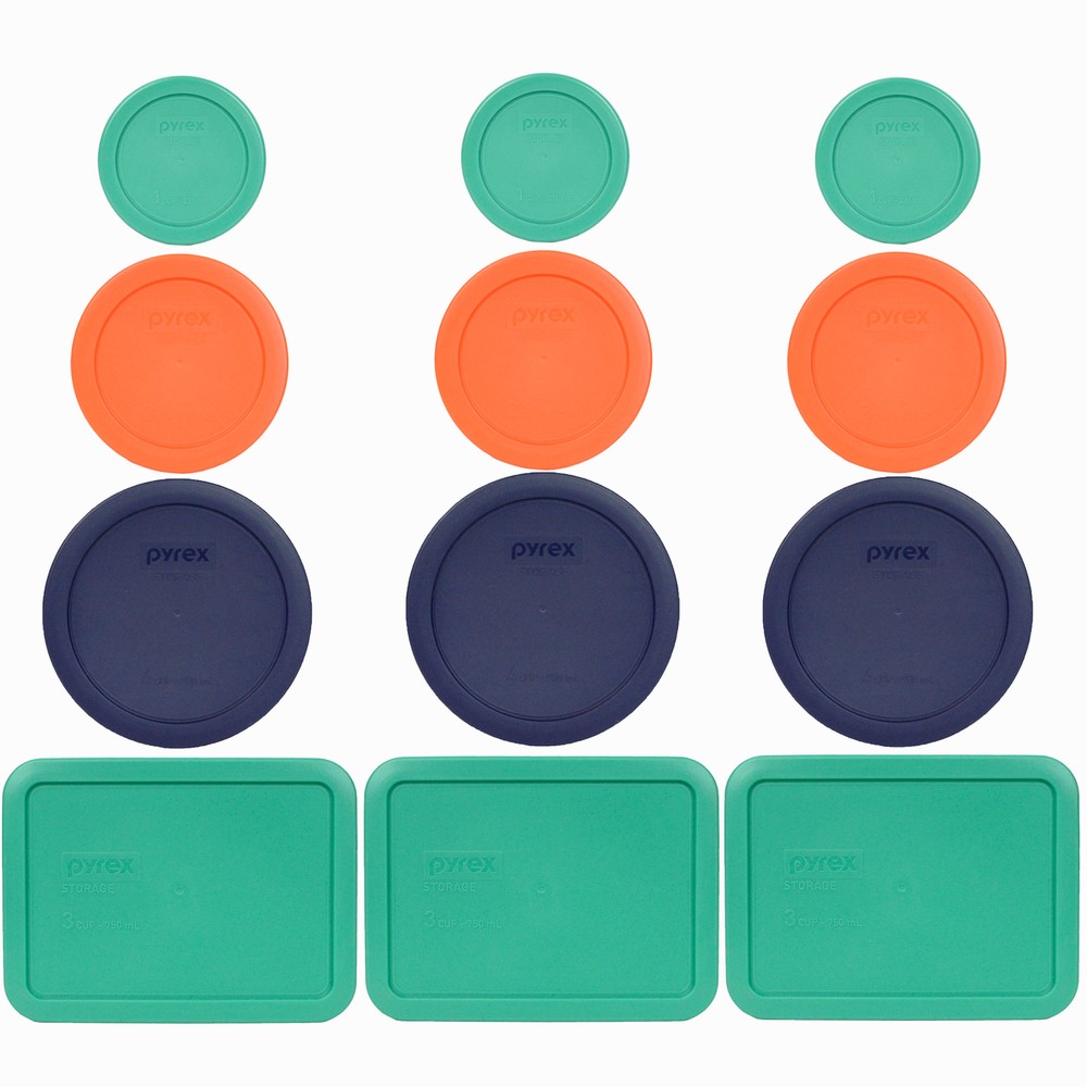 Pyrex (3) 7202-PC, (3) 7200-PC, (3) 7201-PC, and (3) 7210-PC Lids