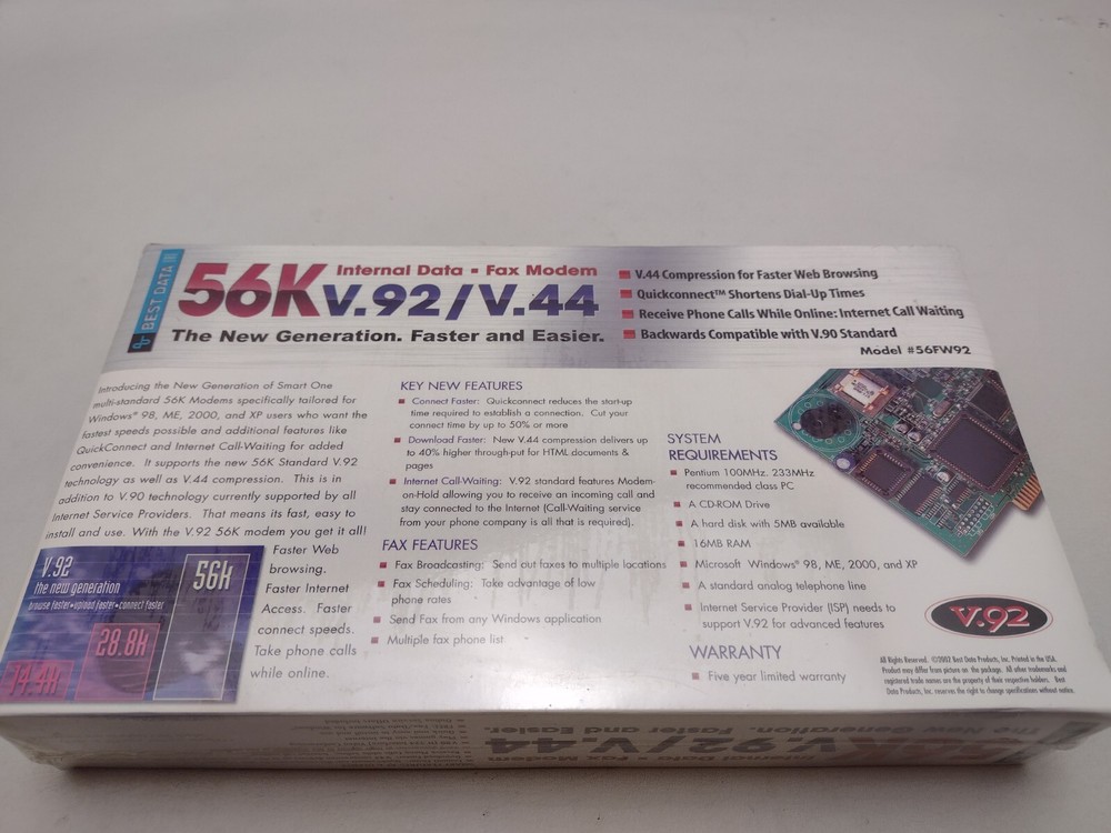 Best Data Internal Data Fax Modem 56 K v.92/v.44 New