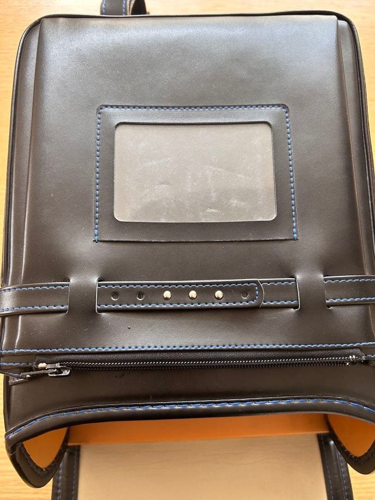 Ikedaya Randoseru Black Synthetic Leather School Backpack Blue Stitching