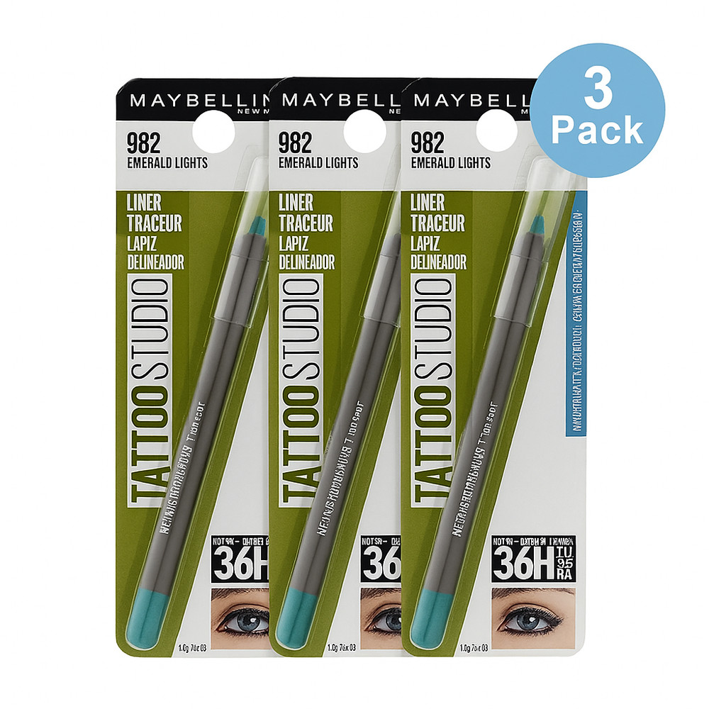 Maybelline Tattoo Studio Liner 982 Emerald Lights 3 Pack New