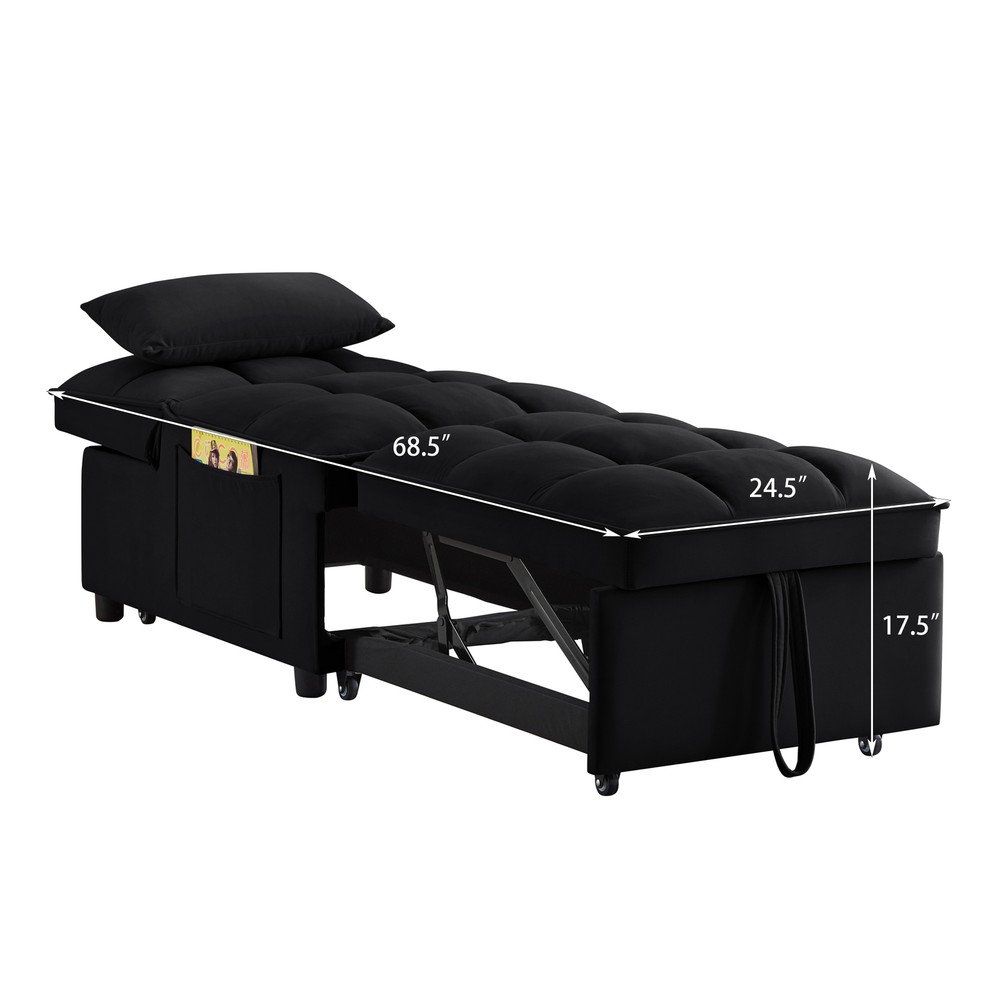 Sofa Bed 4-in-1 Convertible Sofa Couch Velvet Pull-out Sofa Adjustable Backrest