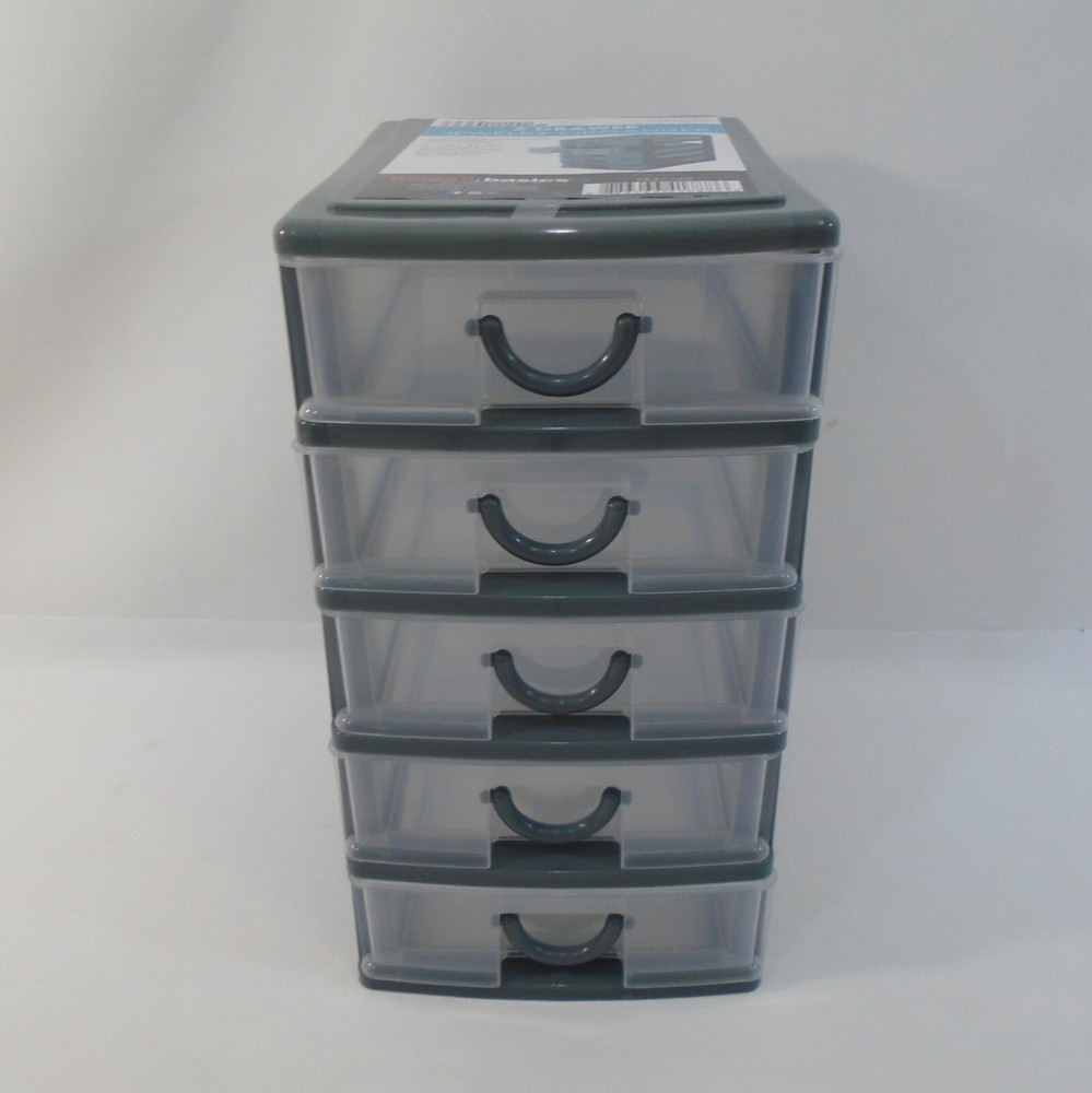 5 Drawer Mini Storage Stackable Desktop Organizer Unit Gray / Clear Plastic