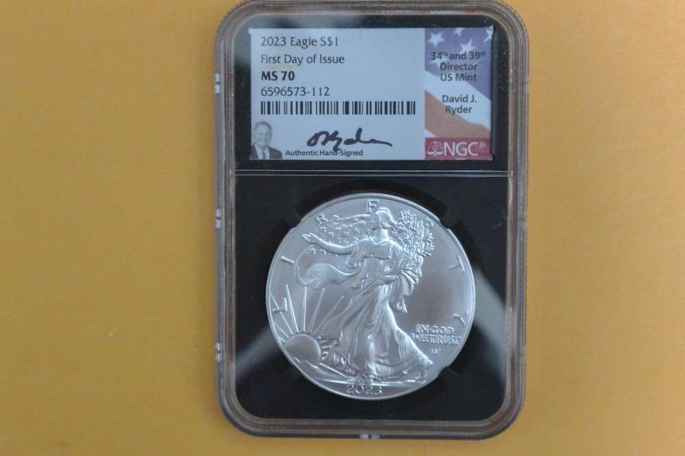2023 American Silver Eagle First Day Issue NGC MS70 David Ryder Signed