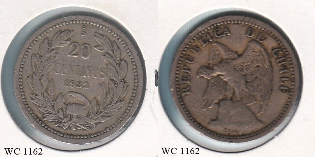 Chile 20 Centavos 1932 So Coin