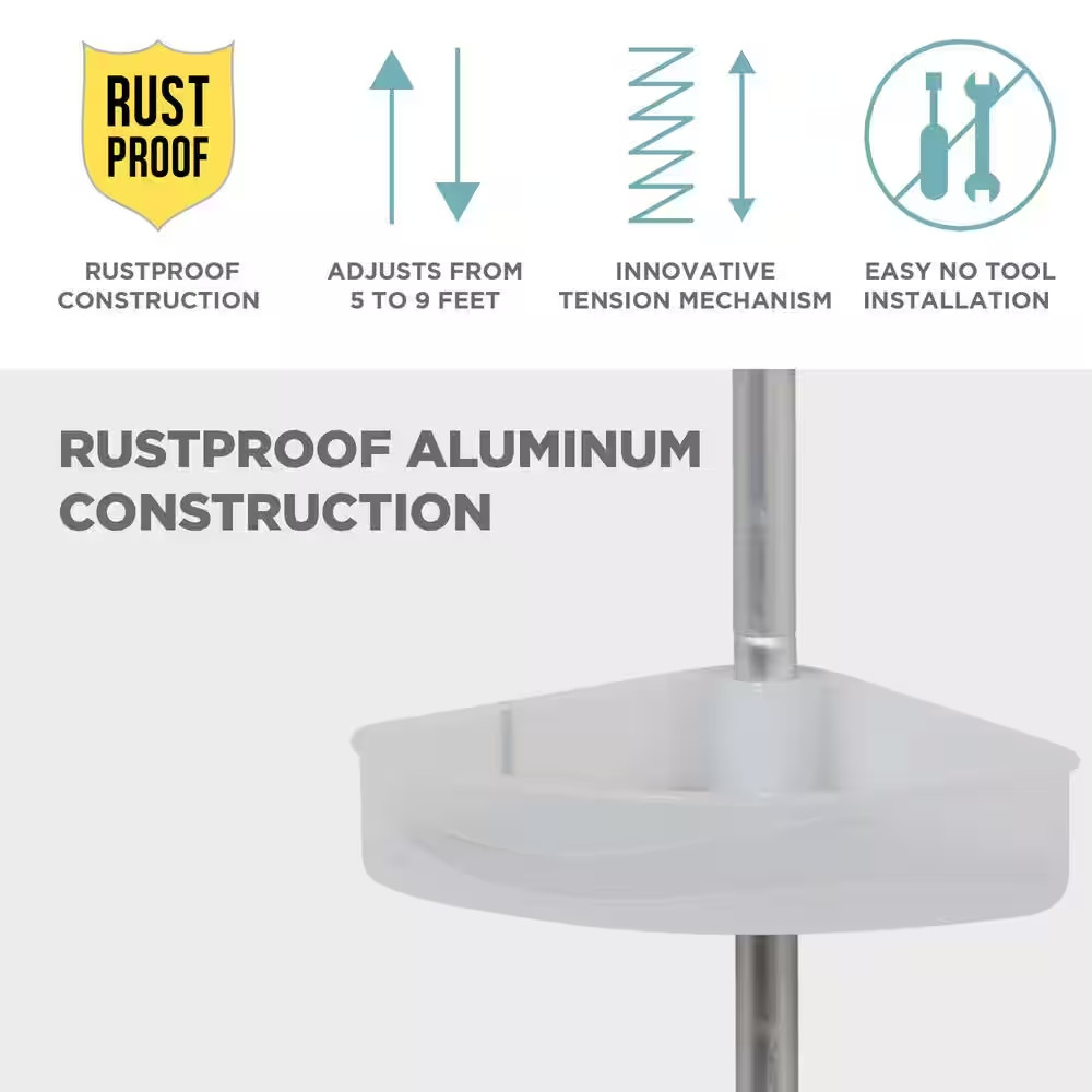 Tension Pole Rust Resistant Corner Shower Caddy in Satin Chrome