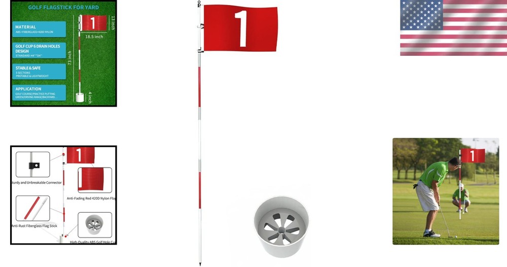 High-Quality 6ft Golf Flag with 5-Section Cup - Perfect for Practicing at Home