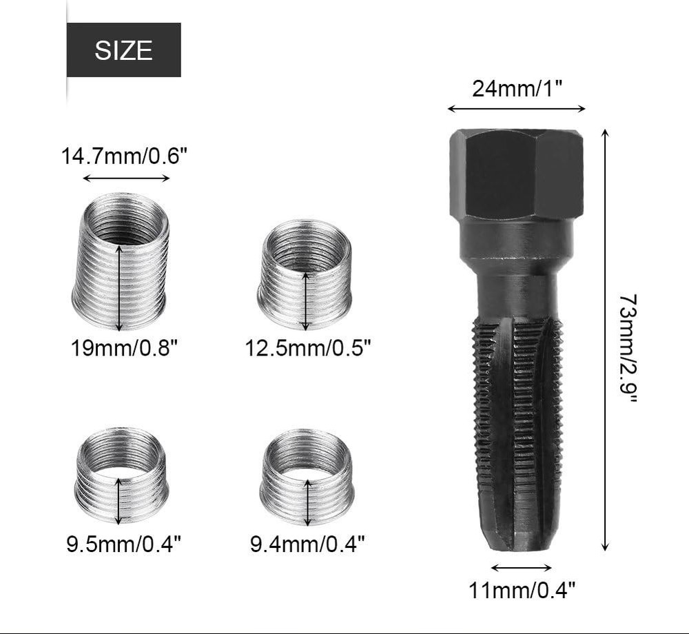 Spark Plug Thread Repair Kit, 5Pcs Carbon Steel Spark Plug Re-thread Tap Tool...
