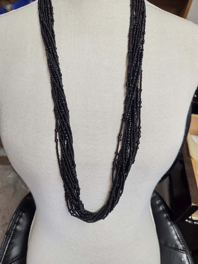 Vtg multiple strand black beaded Czech Republic Necklace